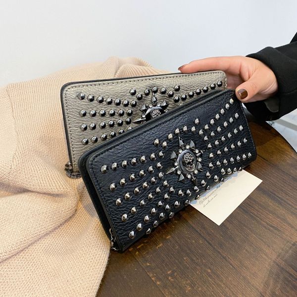 Porta carte da uomo corte Borse Borsa a tracolla Designer PU Pelle per borsa Alta qualità Cluch Cente Party Donna Traver Punk Rivetto Teschio Portafogli