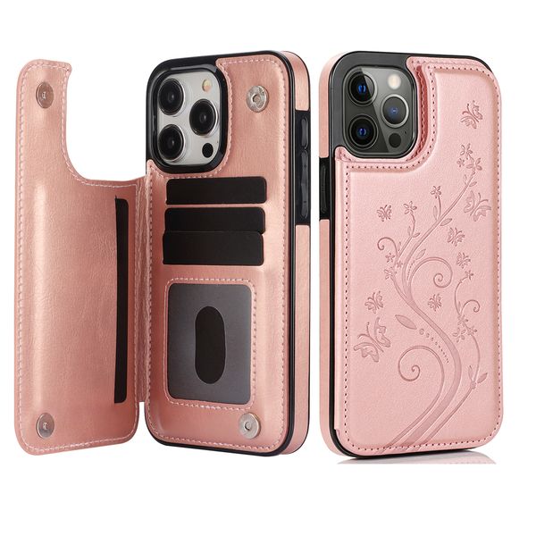 Custodia a portafoglio con supporto di carta magnetica farfalla in pelle fiore per iPhone 15 Pro Max 14 13 12 11 XR XS 8 7 copertura del telefono del basamento di vibrazione Funda