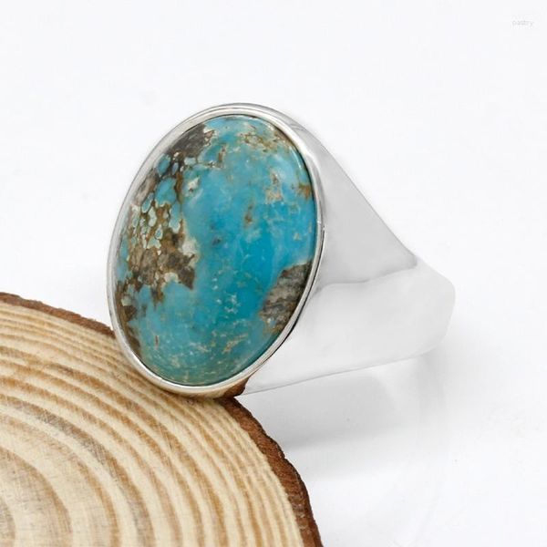 Cluster Ringe Vintage 925 Sterling Silber Frauen Ring mit blauem Naturstein Thai Einfaches Design Unisex Modeschmuck
