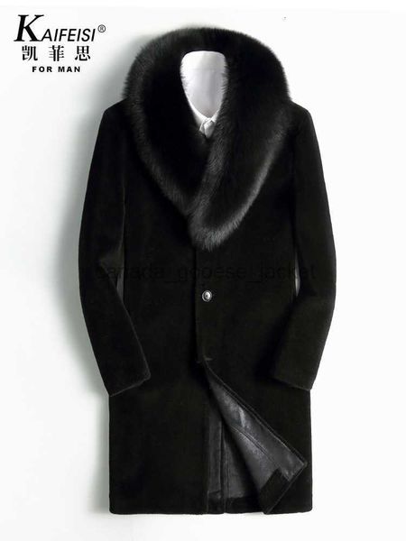 Pelliccia da uomo Pelliccia sintetica Pelle finta da uomo Abiti autentici Media lunghezza Cappotto di pelliccia di lana Colletto Giacca da moto da uomo in cashmere vera pelle 230112L230914