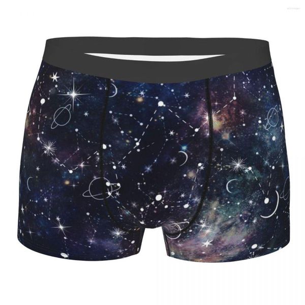 Cuecas masculinas roupa interior noite planeta e estrela constelação galáxia impressão homens boxer shorts elásticos calcinha masculina