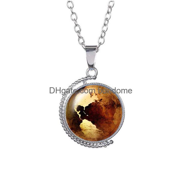 Collane con ciondolo Mappa del mondo vintage Collana con gemme del tempo Girevole a doppio lato Cabochon in vetro Catene a globo per donne Gioielli di moda per bambini Dhzce