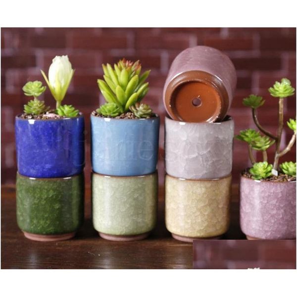 Plantadores Potes Gelo Rachado Mini Potenciômetro De Flor De Cerâmica Colorf Bonito Flowerpot Para Decoração De Desktop Plantas Em Vasos De Carne Dc941 Drop Deli Dha8l