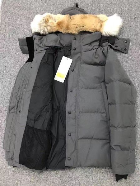 Мужская серая куртка-парка-пуховик на полной молнии с меховым капюшоном, зимняя верхняя одежда на лыжном пуху, пуховое стеганое пальто-бомбер, размер S-XXL