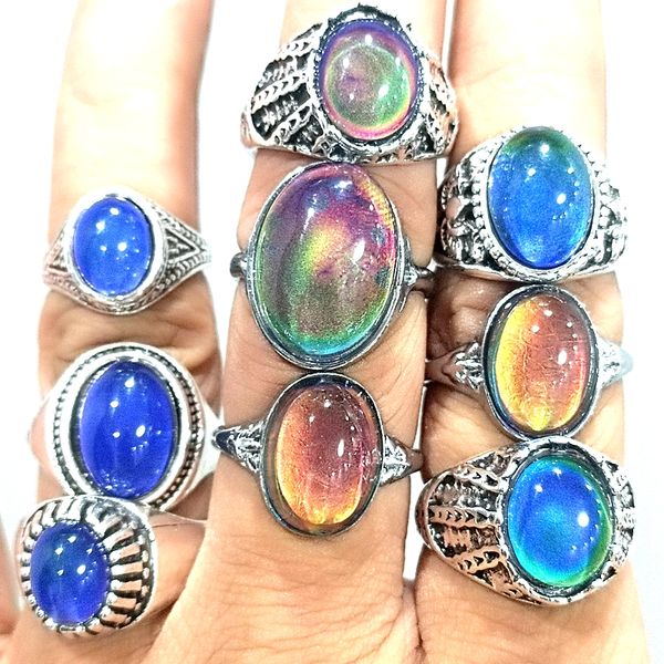 30 teile/los Männer Frauen Ändern Farbe Stimmung Ring Emotionale Temperatur Empfindliche Glasierte Männlich Weiblich Fashon Ring Silber Ton Legierung Retro vintage Schmuck Großhandel Lot