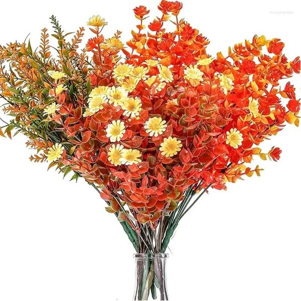 Flores decorativas 3 pçs buquê de flores de eucalipto artificial para peça central do casamento arranjo floral fazenda decoração para casa