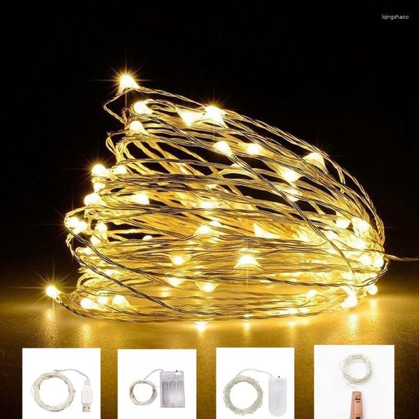 Cordas LED Garland Luzes De Fada Lâmpada De Fio De Cobre 5/10M Bateria Iluminação Para Natal Quarto Decoração De Festa De Casamento