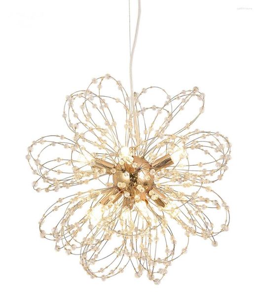 Kronleuchter Nordic Sputnik Moderne LED Löwenzahn Blume Feuerwerk Gold Kristall Perlen Anhänger Lichter Wohnzimmer Schlafzimmer Lampen