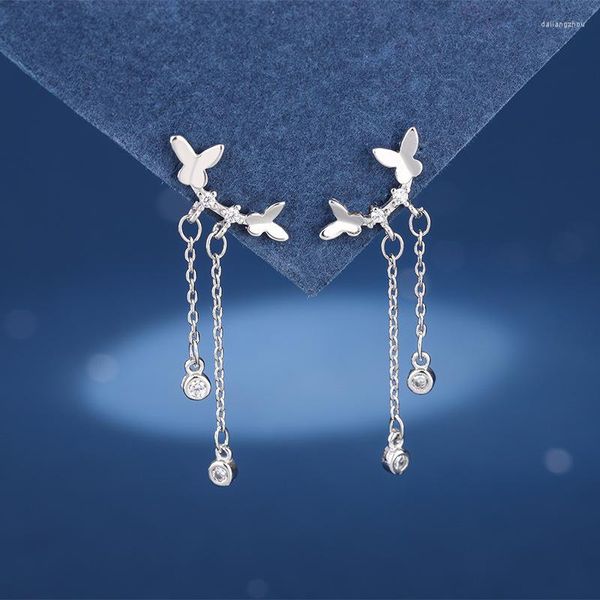 Pendientes colgantes de plata 925 con aguja y borla, cadena de circón, mariposa, pendiente colgante para mujer, regalos de joyería para fiesta Eh2151