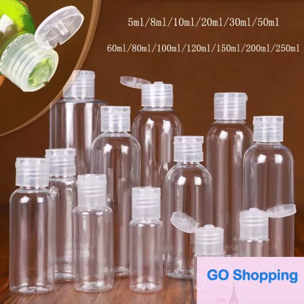 Großhandel Kunststoff-Händedesinfektionsflasche 5 ml 10 ml 20 ml 30 ml 50 ml 60 ml 100 ml 120 ml 150 ml 200 ml PET-Schmetterlingsverschluss Transparente Plastikflaschen für flüssige Klassiker