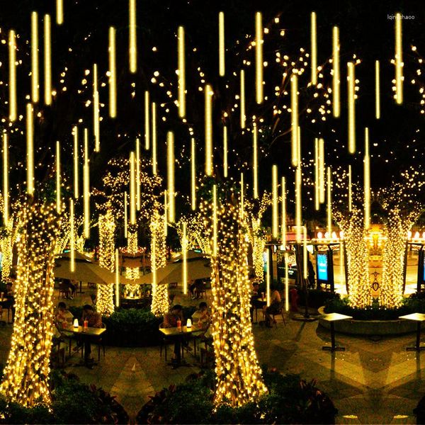 Stringhe Pioggia di meteoriti solari Luci a stringa a LED Ghirlanda di strada Decorazione dell'albero di Natale All'aperto Anno Fiaba Giardino Navidad