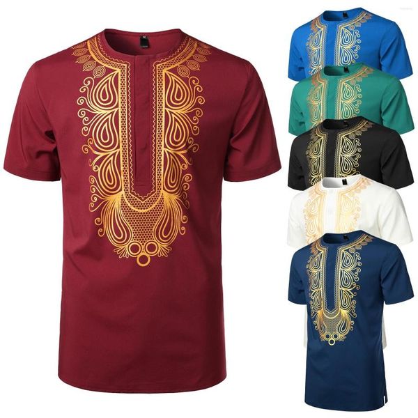 Homens camisetas Moda Camisa Estilo Africano Gold Stamping 3D Impressão Casual Manga Curta Solta Oversized Camisetas Top Homens Roupas Camise