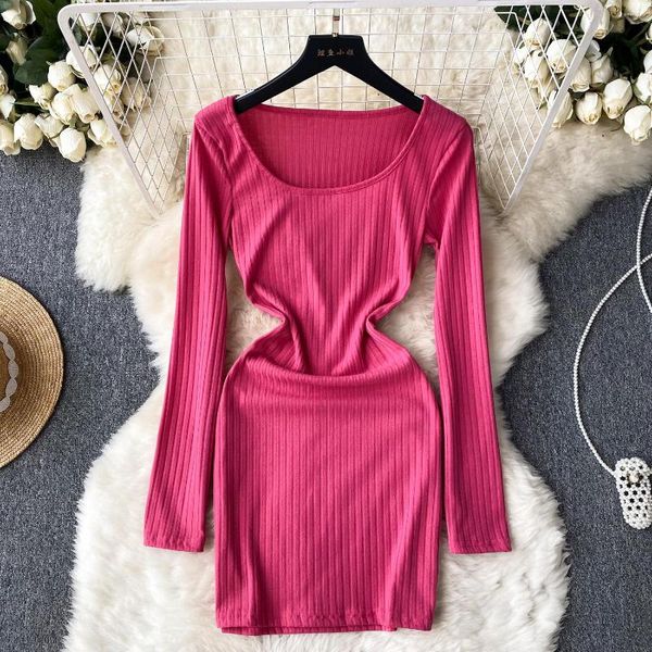 Casual Kleider Frauen Elegante O Hals Langarm, Figurbetontes Kleid Sexy Mode Stricken Vestidos Elastische Dünne Hüfte Wrap Pullover mini