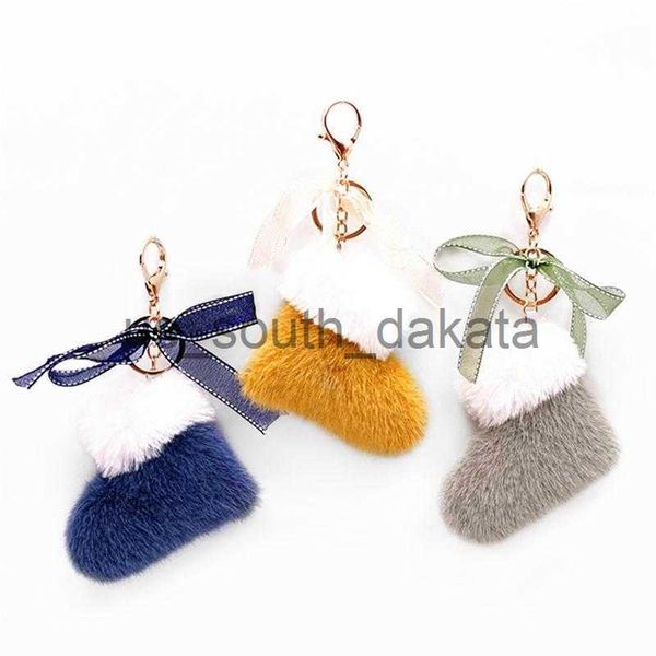 Portachiavi Peluche Stivali di Natale Portachiavi Carino Fiocco Borsa Ciondolo Portachiavi per auto Anello Regalo Borsa per auricolari Accessori per borsa x0914