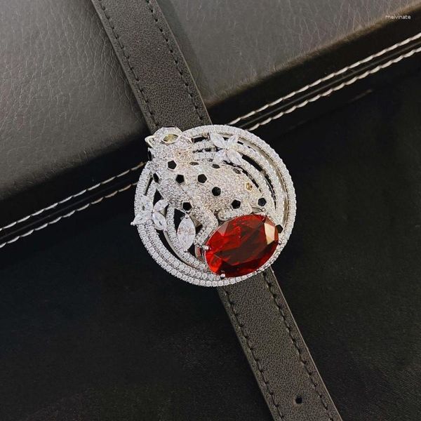 Link pulseiras indústria pesada alta luxo jóias artesanato leopardo pulseira colar pingente dois vermelho corindo pele relógio banda pulseira