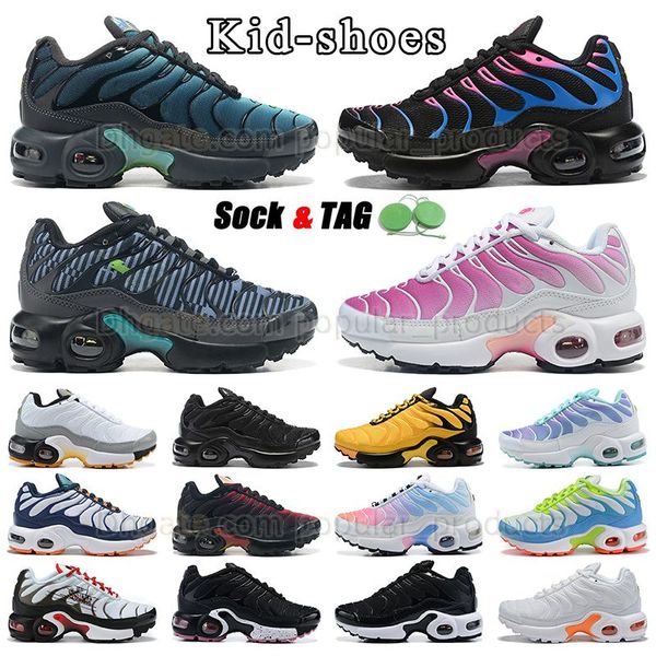 Authentische Tn Plus Kinderschuhe Pink Fade Miami Vice Schwarz Weiß gestreift Laufschuhe Jungen und Mädchen Turnschuhe Kleinkind Säuglingsschuh Kinderschuh Outdoor-Trainer Große Größe 4 Jahre