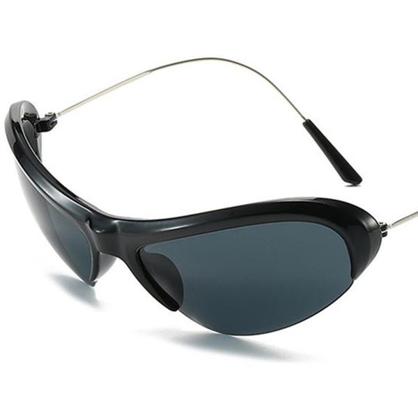 Hip-Hop-Cat-Eye-Sonnenbrille, halbrandlose Unisex-Sonnenbrille, Anti-UV-Brille, Sportbrille, Persönlichkeit, gebogene Bügel, dekorative Übergröße-Rahmenbrille