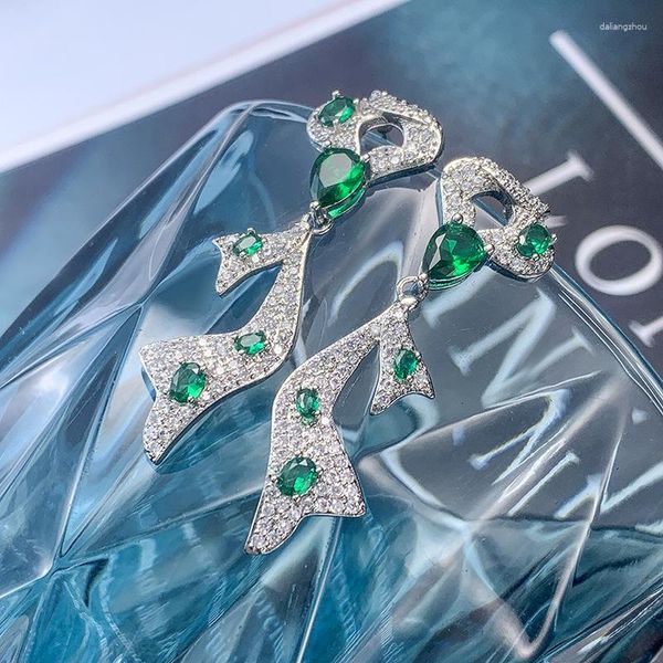 Orecchini pendenti in argento sterling massiccio S925 puro verde smeraldo orecchino di goccia per le donne Aros Mujer Oreja Orecchini 925 gioielli