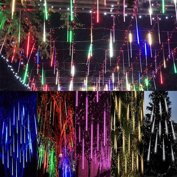 Cuerdas 30 cm LED Luces solares de Navidad Lluvia de meteoros al aire libre Cayendo Lluvia Nevadas para la decoración de la boda de vacaciones