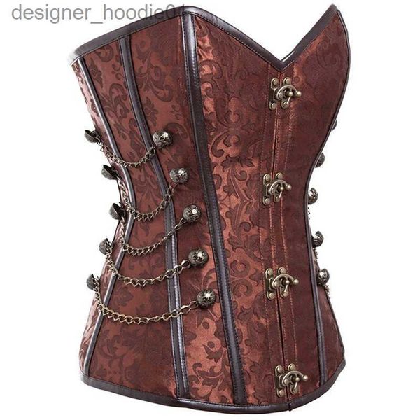 Corsetto Steampunk modellante da donna con chiusure a chiusura / Corsetti in osso d'acciaio a catena Bustier gotico per allenamento in vita con fibbia rotonda Modellatore per il corpo Taglie forti L230914