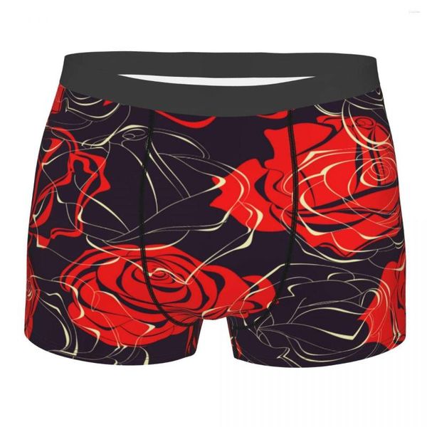 Mutande Boxer da uomo Intimo sexy Boxer lunghi morbidi Rose rosse su sfondo scuro Mutandine maschili