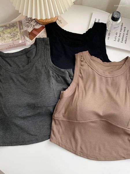 Tanques femininos básico acolchoado mulheres colheita tank tops 2023 verão sutiã algodão roupa interior senhoras em torno do pescoço