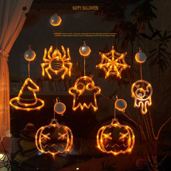 Decorações de janela de Halloween luz abóbora bruxa morcego caveira luzes de decoração de janela com ventosa lâmpada de atmosfera LED para decoração de festa em ambientes internos e externos