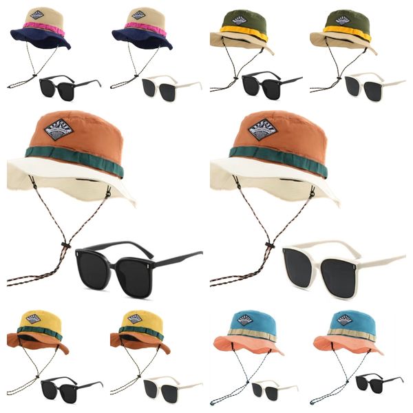 Mix Match 5 cappelli e 2 occhiali Sport all'aria aperta Asciugatura rapida Cappelli da trekking Occhiali da sole Color Block Piegato Una piccola borsa Cappelli da pescatore Occhiali GM Cappelli da uomo e da donna Occhiali