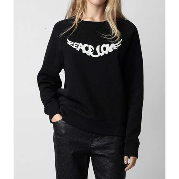 23ss Zadig Voltaire Top Designer Felpa con cappuccio Stampa Stile classico Casual Versatile Maniche lunghe Nero Girocollo in cotone Allentato Pullover con cappuccio da donna Maglione