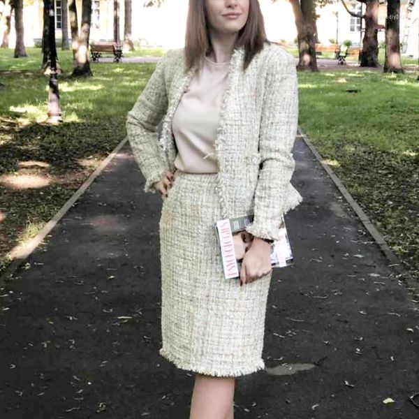 Vestidos de trabalho saia feminina terno profissional tweed jaqueta 2023 primavera/outono inverno senhoras 2 peça