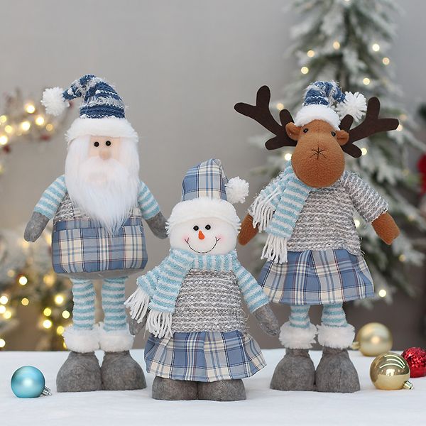 Nordic Weihnachten Neue Blau Stoff Versenkbare Santa Claus Schneemann Elch Puppe Weihnachten Puppe Dekoration Großhandel