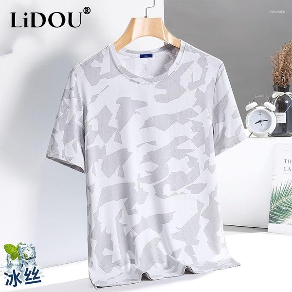 Herren T-Shirts Sommer Camouflage Jacquard Weave Rundhals Kurzarm T-Shirt Mann Dünner Stil Atmungsaktiv Schnell Trocknend Loose Motion Tops