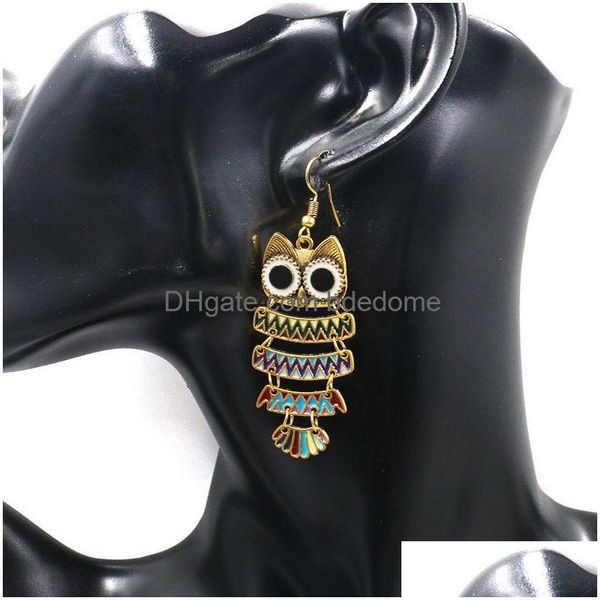 Dangle Candelabro Dos Desenhos Animados Pássaro Coruja Brincos Antigo Bronze Esmalte Animal Gancho Anel De Ouvido Para As Mulheres Moda Jóias Vai E Drop Entregar Dhhvq