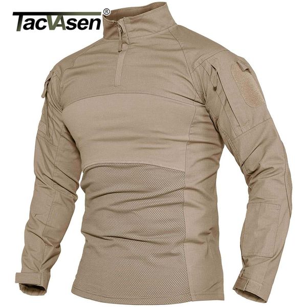 Homens Camisetas TACVASEN Mens Camisas de Combate Militar 14 Zip Manga Longa Camisas de Caça Táticas Ao Ar Livre Caminhadas Camisas do Exército Casual Pulôver Tops 230914