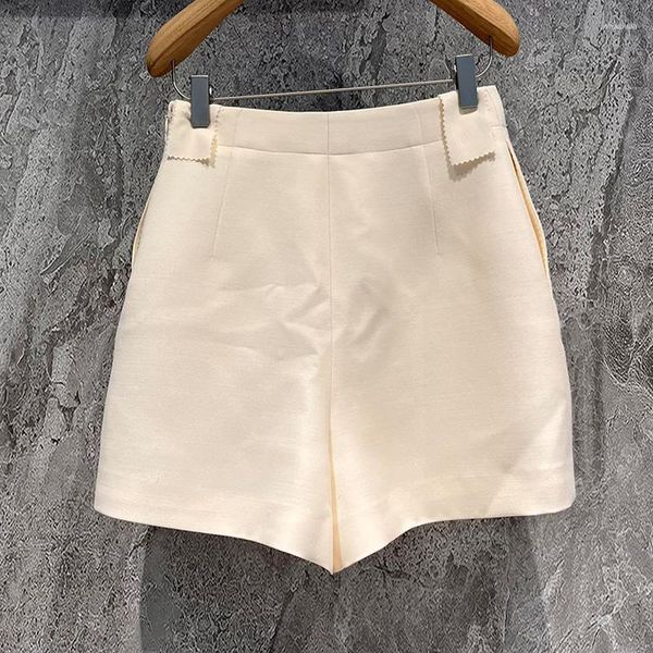 Shorts femininos 23 de alta qualidade lã de seda elegante mulheres pista chique zíper lateral 2 bolsos conforto macio cintura calças curtas streetwear