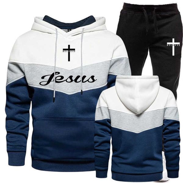 Nova chegada jesus impresso agasalho hoodies e calças de moletom alta qualidade das mulheres dos homens diário casual esportes jogging terno