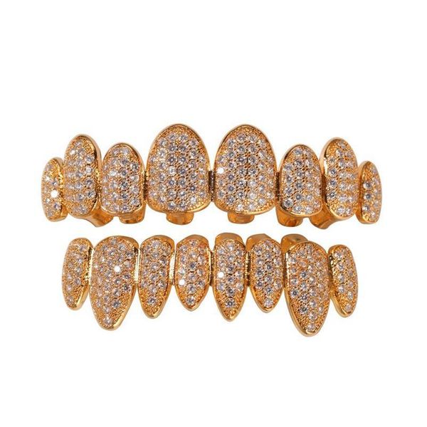 Iced Out 14K Gold Grills Dentes de Cristal Top Bottom Diamond Grillz Hip Hop Bling Cubic Zircon Rapper Body Jewelry Drop Delivery Dh1rf