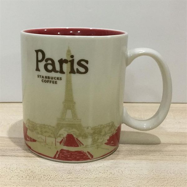 Caneca de cerâmica Starbucks City com capacidade de 16 onças Caneca de café clássica Paris City177z