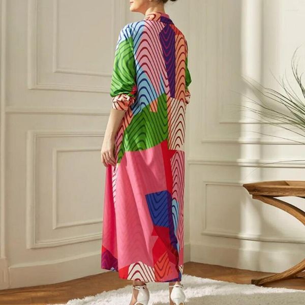 Vestidos Casuais Senhoras Vestido Artístico Colorblock Exagerado Impressões Soltas Fit Tornozelo Comprimento Para Moda-Forward Fall Maxi