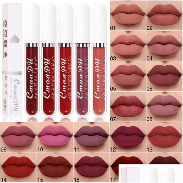 Lip Gloss Cmaadu Lipgloss Labbra Gloss Rossetto liquido opaco 18 colori Impermeabile naturale di lunga durata Veetines Labiales Trucco Drop D Dhc2Q