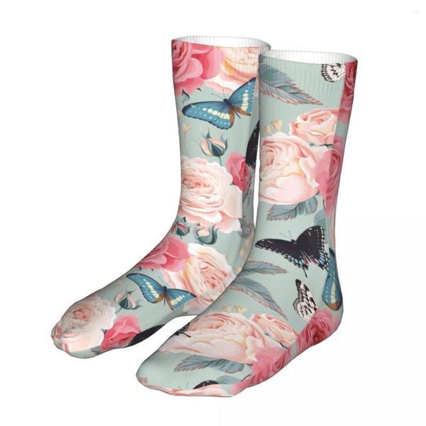 Herrensocken, modisch, für Herren und Damen, lässig, bunt, Blumen und Schmetterlinge, Sport, Frühling, Sommer, Herbst, Winter