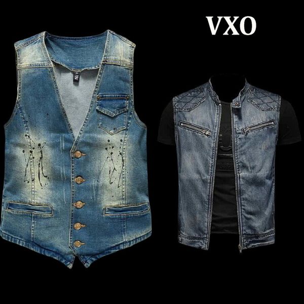 Gilet da uomo VXO Uomo Denim Strappato Street Punk Style Hip Hop Jean Gilet Cowboy Outwear Giacca senza maniche 230914