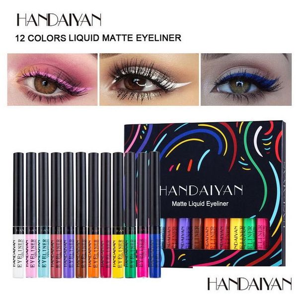 Eyeliner Handiyan Renkli Sıvı Set Gökkuşağı Eyeliners Setler 12 Renk Hızlı Kuru Giymesi Kolay Göz Makyaj Damlası Sağlık Güzellik Dhfdn