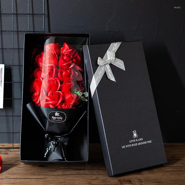 Подарочная упаковка 18 мыльных цветов Искусственная роза Бессмертная коробка Упаковка День Святого Валентина Матери Свадьба Украшение дома