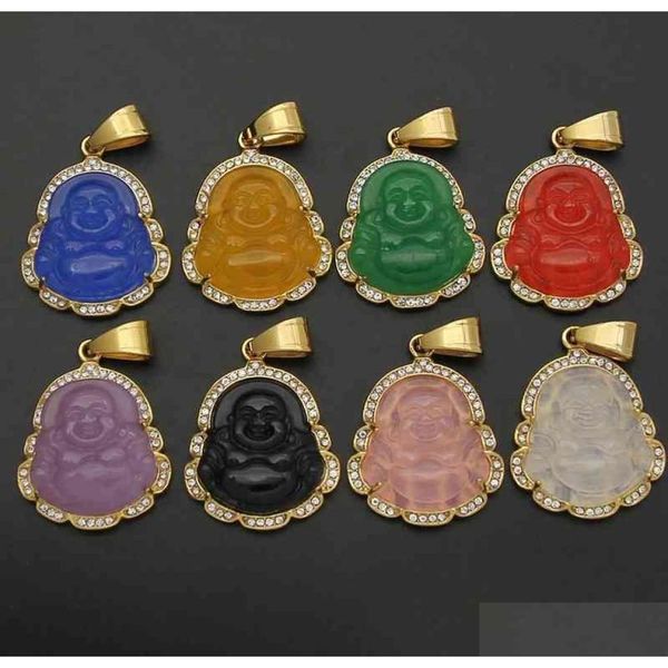 Подвесные ожерелья VAF Целое зеленое золото нефритовая будда Мини маленький розовый апельсиновый кольцо Коллиер Будда Бхудда Будда Каменное ожерелье 8542144 OT560