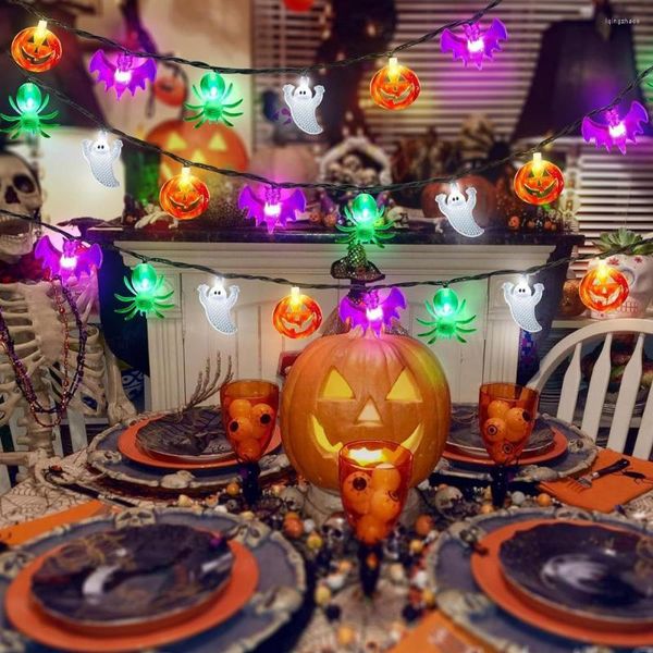 Stringhe Luce a led di Halloween Luci spettrali a corda Telecomando Impermeabile 8 modalità Funzionamento a batteria Decorazione di zucca ragno pipistrello