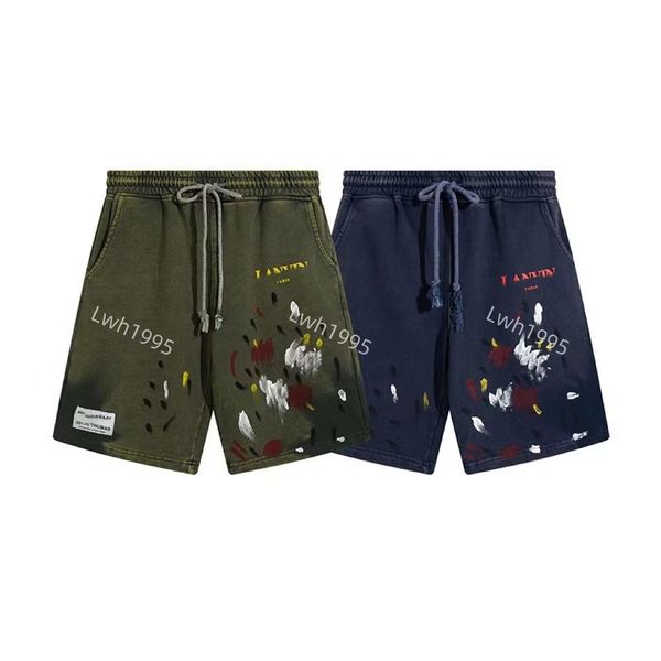 Gall eryes calças curtas masculinas dept verão shorts moda pintada à mão graffiti respingado tinta lavagem velho cinco peças masculino solto lwh1995