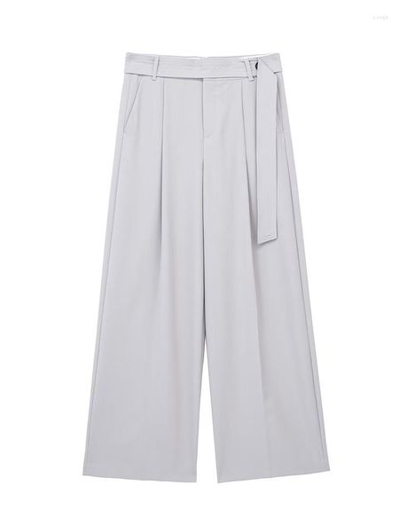 Calças femininas Yenkye 2023 moda feminina com cinto plissado perna larga vintage cintura cintura zíper calças femininas mujer