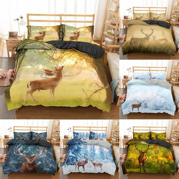 Homesky Set di biancheria da letto con cervo 3D Copripiumino morbido di lusso King Queen Twin Completo Letto singolo matrimoniale Set Federe Biancheria da letto 201114292j