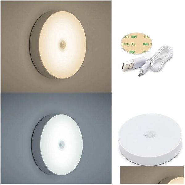 Nachtlichter 6 LED-PIR-Bewegungssensor-Licht Ein / Aus für Schlafzimmer-Treppen-Kabinett-Garderobe Drahtlose USB-wiederaufladbare Wandlampe Tropfen liefern DHPXB